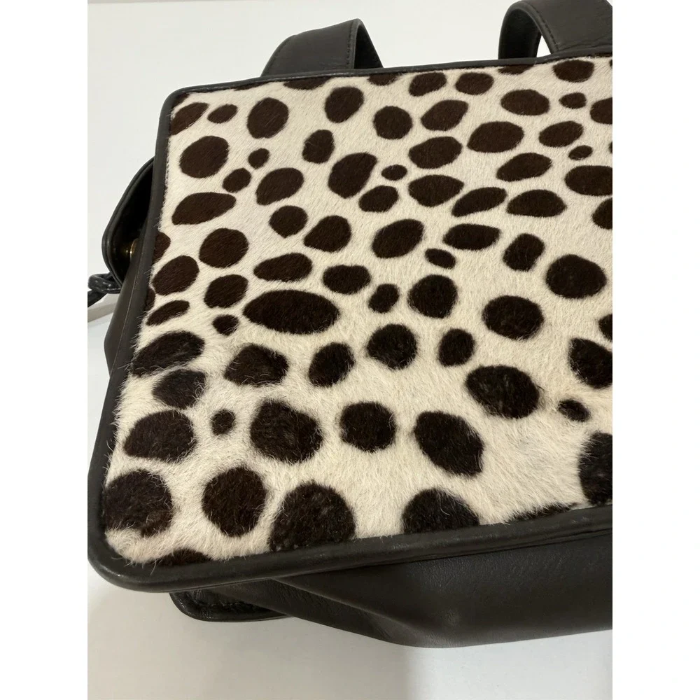VTG Carlos Falchi Animal Print Calf Hair Leather Handbag Tan Dark Brown